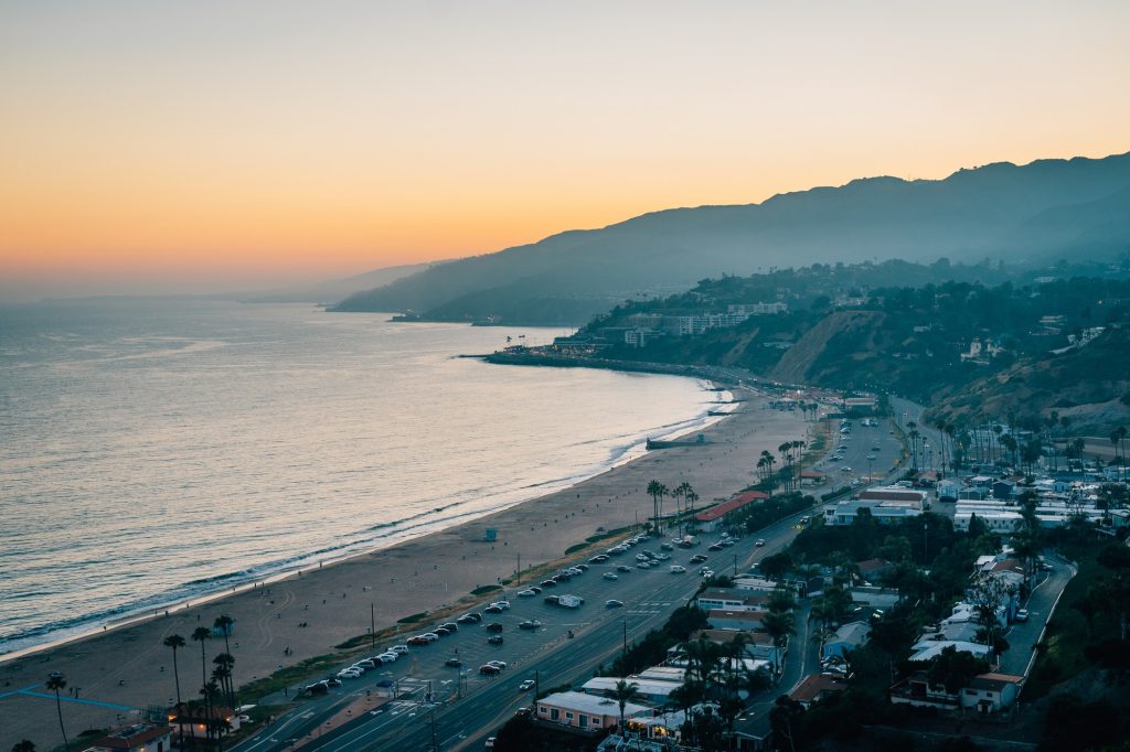 Sunset view from The Point at the Bluffs, in Pacific Palisades, Los Angeles, California. Photo via Adobe Stock