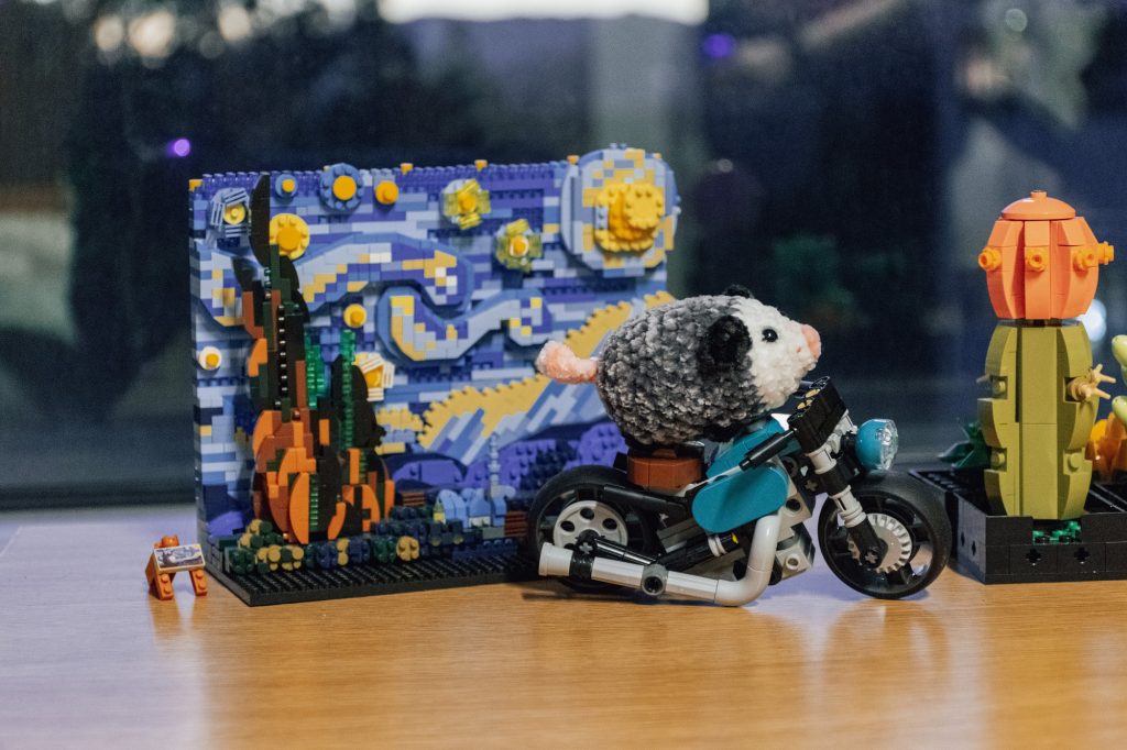 Lauren Wall, a second-year student majoring in neuroscience, says that Legos add to the cozy feel of her room and help make it stand out. This particular piece, Starry Night by artist Vincent Van Gogh, was a famous painting that when assembled in three dimensions has a whole new meaning.