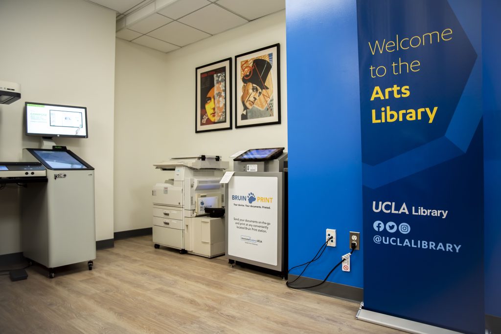 A sign welcomes students to the Arts Library on the first floor of the Public Affairs Building. Open on Fridays from 9 a.m. to 5 p.m., on all other weekdays from 9 a.m. to 9 p.m. and on Saturdays from 1 p.m. to 5 p.m., the library has several scanners and printers for student use.