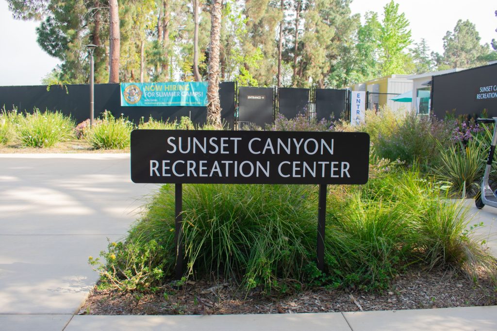 The entrance sign in front of Sunset Canyon Recreation Center, otherwise known as “Sunset Rec."