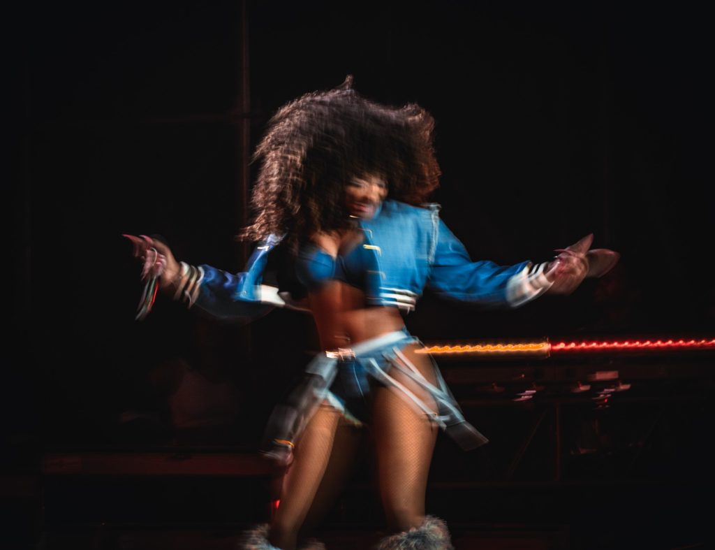 Adorned in an extravagant blue ensemble, Megan Thee Stallion dances throughout her entire set, delivering an unforgettable performance that kept the crowd excited for more. Photographed by Cathryn Kuczynski/BruinLife