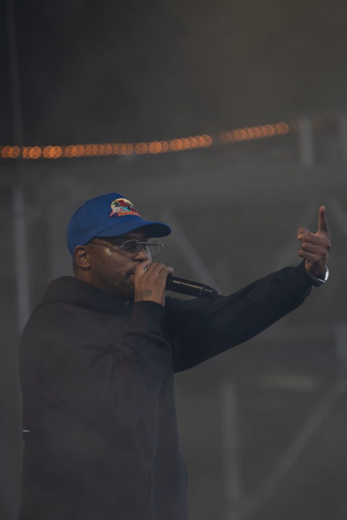 Rapper ScHoolboy Q points up to the sky as he proceeds to tell the crowd "I hope Frisco still has some love for me, show me some love Frisco!" Photographed by Caleb Velasquez/BruinLife.