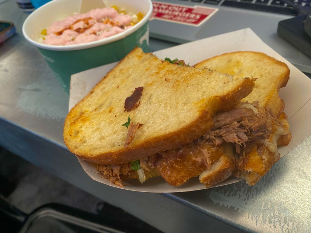 Birria Grilled Cheese & Esquite from El Garage. Photograped by Caleb Velasquez/BruinLife.