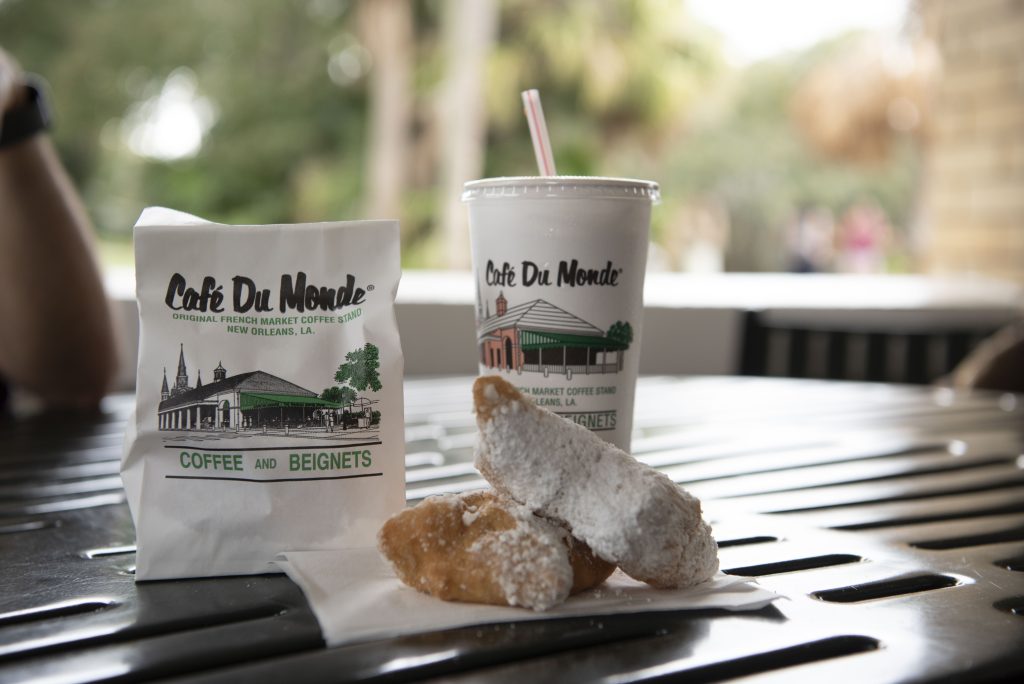 The iconic Beignets from Cafe du Monde are covered in powdered sugar. Photographed by Emily Chandler/BruinLife.