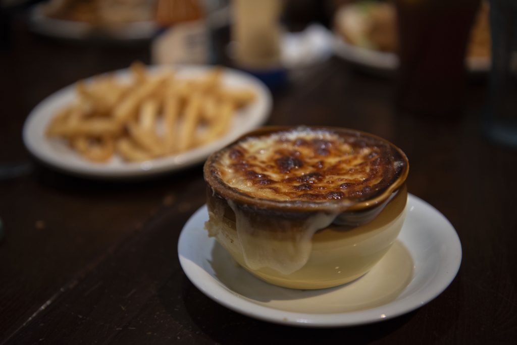 The French Onion soup from Creole House. Photographed by Emily Chandler/BruinLife.