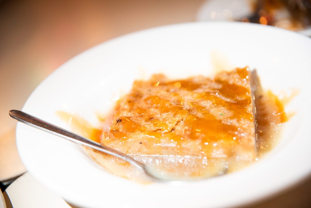 The New Orleans Bread Pudding carries hints of cinnamon that make this dessert a special conclusion to your meal.  Photographed by Finn Martin/BruinLife.