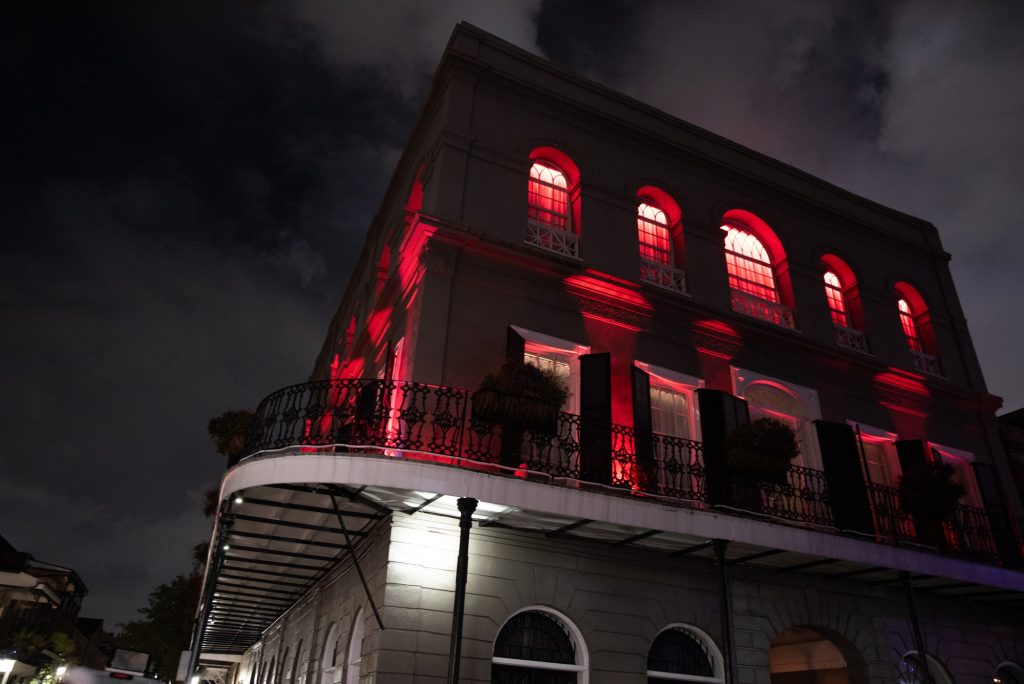 The home of Madame Delphine still stands today unowned and as a haunting reminder of a dark corner in this city's history.  Where the balcony begins lays hidden the infamous floor and a half.  Photographed by Finn Martin/BruinLife.