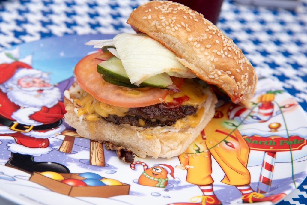 The Mama Tried Burger: A double-patty classic stacked high with all the fixings, topped with special sauce and served on a soft, no-frills bun.