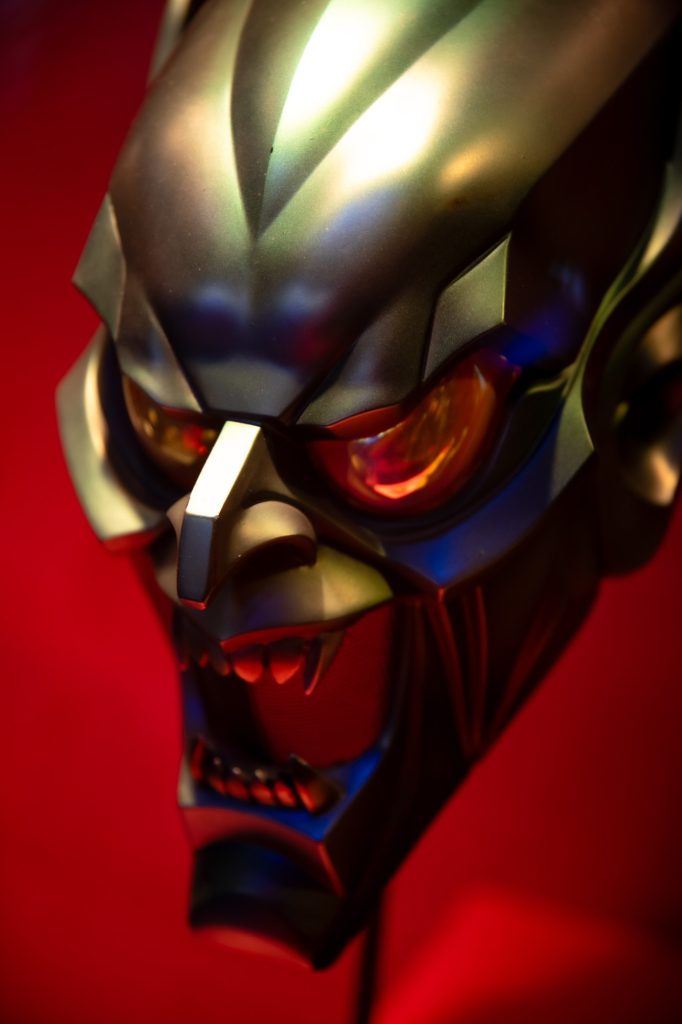 The Green Goblin mask used in the Sam Raimi 2002 Spider-Man movie. Photographed by Finn Martin/BruinLife.