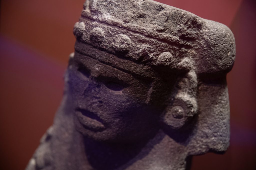 An Aztec deity in stone is pictured. Photographed by Finn Martin/BruinLife.