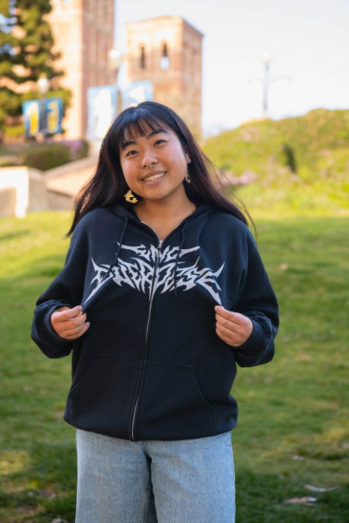 Akane Shimoyoshi, 4th year neuroscience and statistics/data science student and Logistics VP at End Overdose UCLA poses for a picture at Janss Steps. Photographed by Khaled Al Duwaikat/BruinLife.