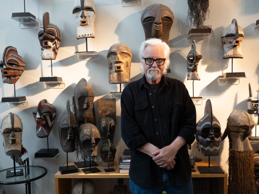 Woods Davy's interest in Kiwefebe masks has evolved over the years from an initial attraction toward their aesthetic and into an appreciation for the elemental energy the figure expresses. Photographed by Finn Martin/BruinLife.